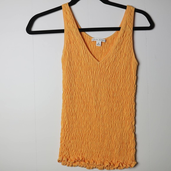 Banana Republic Tops - Banana Republic Smocked Yellow Gold Mustard V-neck Cotton Tank